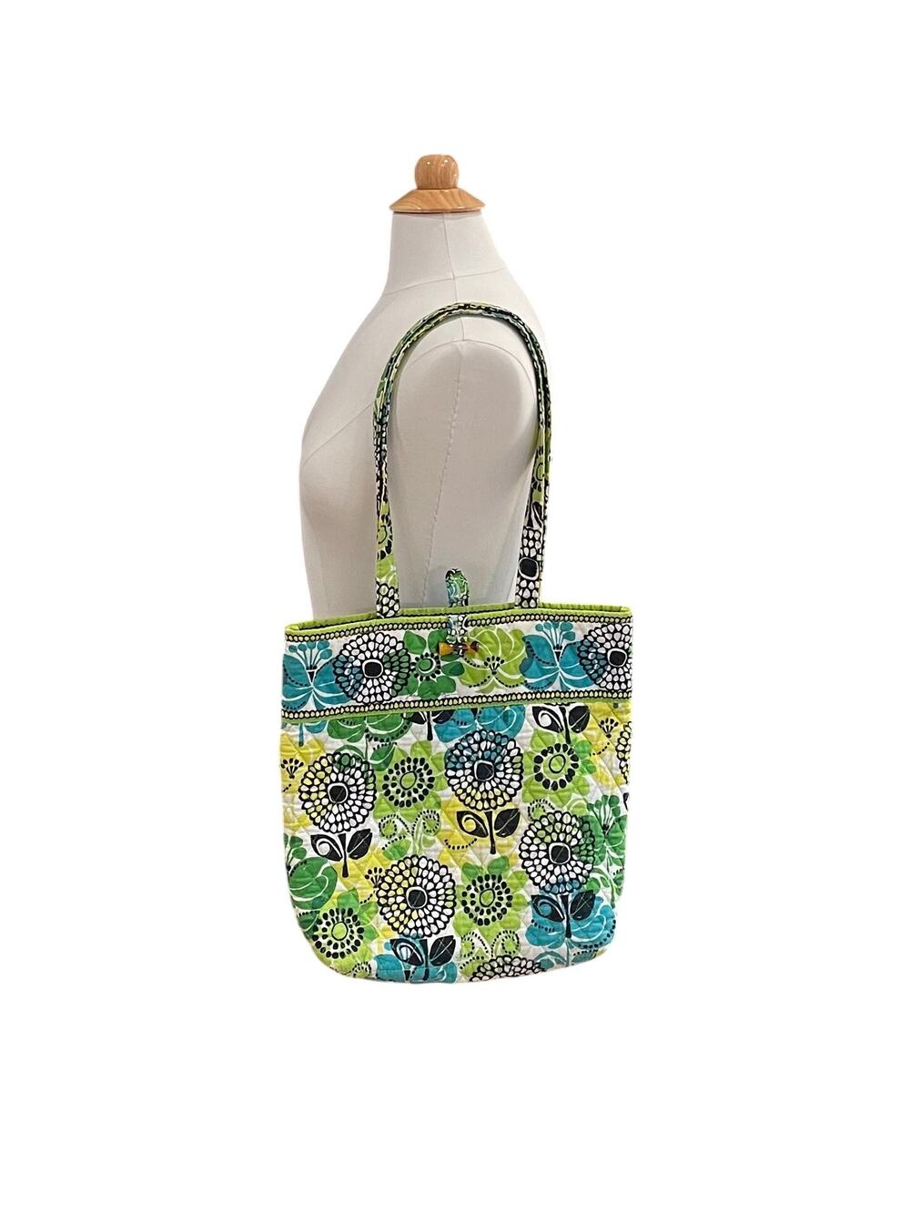 Vera Bradley Medium Size Lime Green/Bright Green Floral Quilted Tote Bag